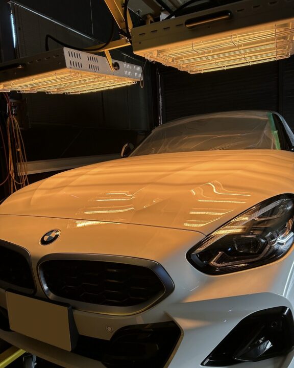 BMW　Z4　Ｇguardガラスコーティング３層トップコート(親水）施工後近赤外線ヒーター乾燥コーティング剤硬化