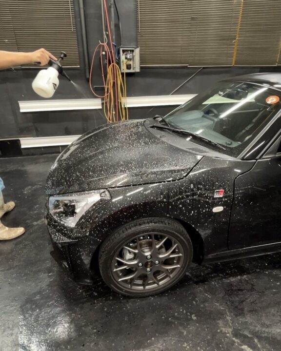 DAIHATSU コペン Gguardガラスコーティング5層(親水)施工前鉄粉除去剤を使って鉄粉除去