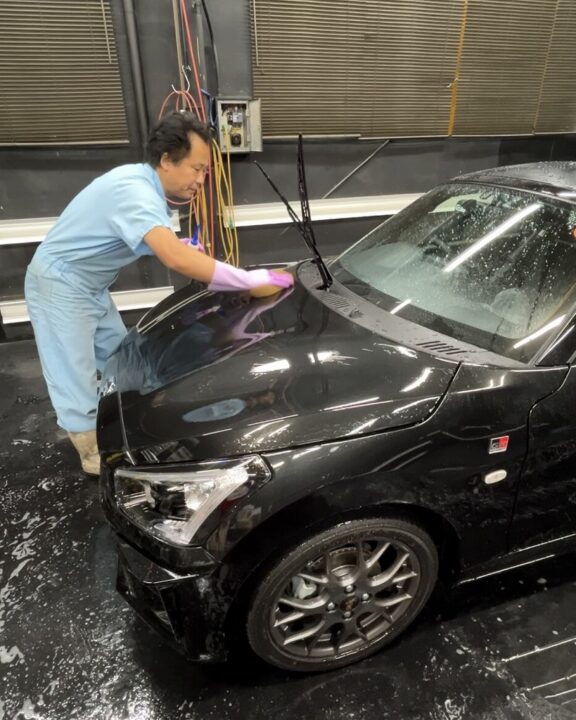 DAIHATSU コペン Gguardガラスコーティング5層(親水)施工前溶剤を使って洗車で付着物除去
