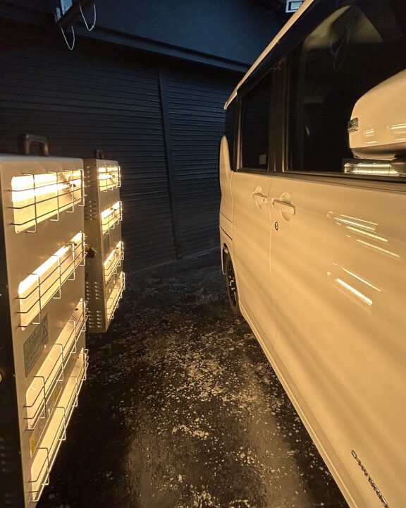 NISSANルークス　セラミックコーティングSystemX　DiamondSS　　 フロントガラス撥水コーテング　ホイールコーティング施工後近赤外線ヒーター乾燥硬化