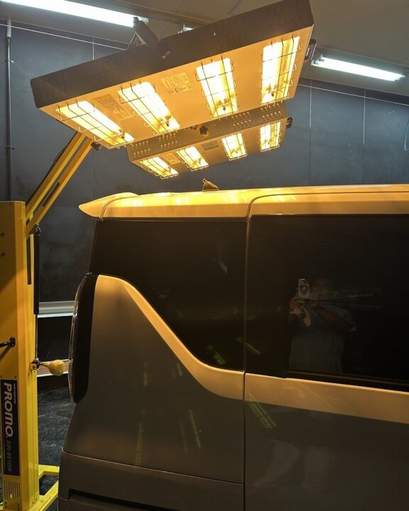 NISSANルークス　セラミックコーティングSystemX　DiamondSS　　 フロントガラス撥水コーテング　ホイールコーティング施工後近赤外線ヒーター乾燥硬化