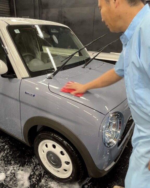 SUZUKI ラパン セラミックコーティング SystemXCrystalSS 施工前粘土タオルで付着物除去